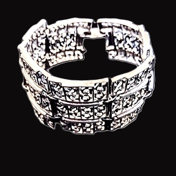 Vintage Sarah Coventry Silver-Tone Filigree Panel Link Bracelet Unsigned ~ EVC! - Picture 5 of 10